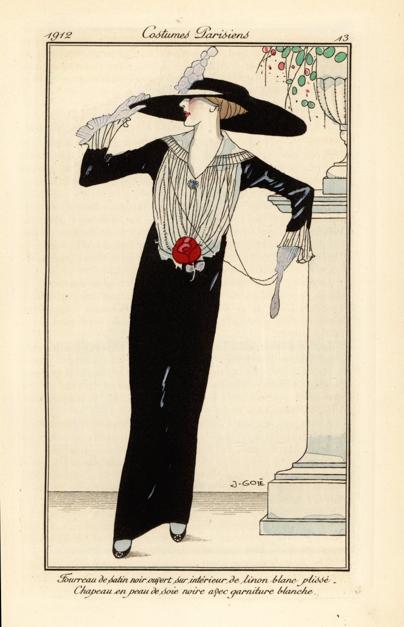 Woman in black satin sheath dress, black silk hat بواسطة فرانسيسك كزافييه جوزيه