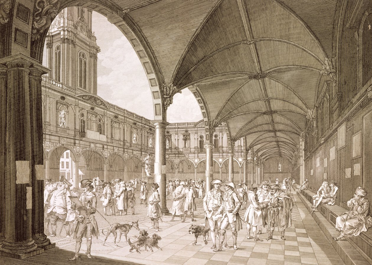 داخل التبادل الملكي ، لندن ، 1788 (النقش على النحاس) بواسطة فرانشيسكو بارتولوزي