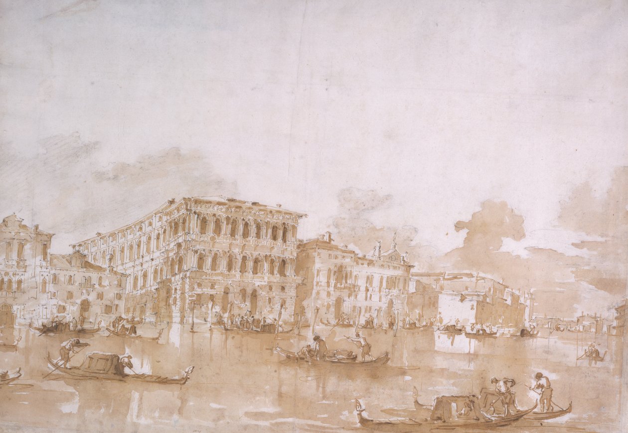 القناة الكبرى مع Ca &39;Pesaro ، البندقية (طباشير بقلم وحبر وغسل بني على ورق) بواسطة فرانشيسكو غواردي
