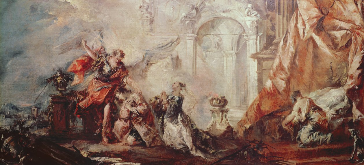 زواج توبياس ، تفاصيل الزوجين سارة وتوبياس قبل وسيط رافائيل الحمد لله ، c.1750 زيت على قماش بواسطة فرانشيسكو غواردي