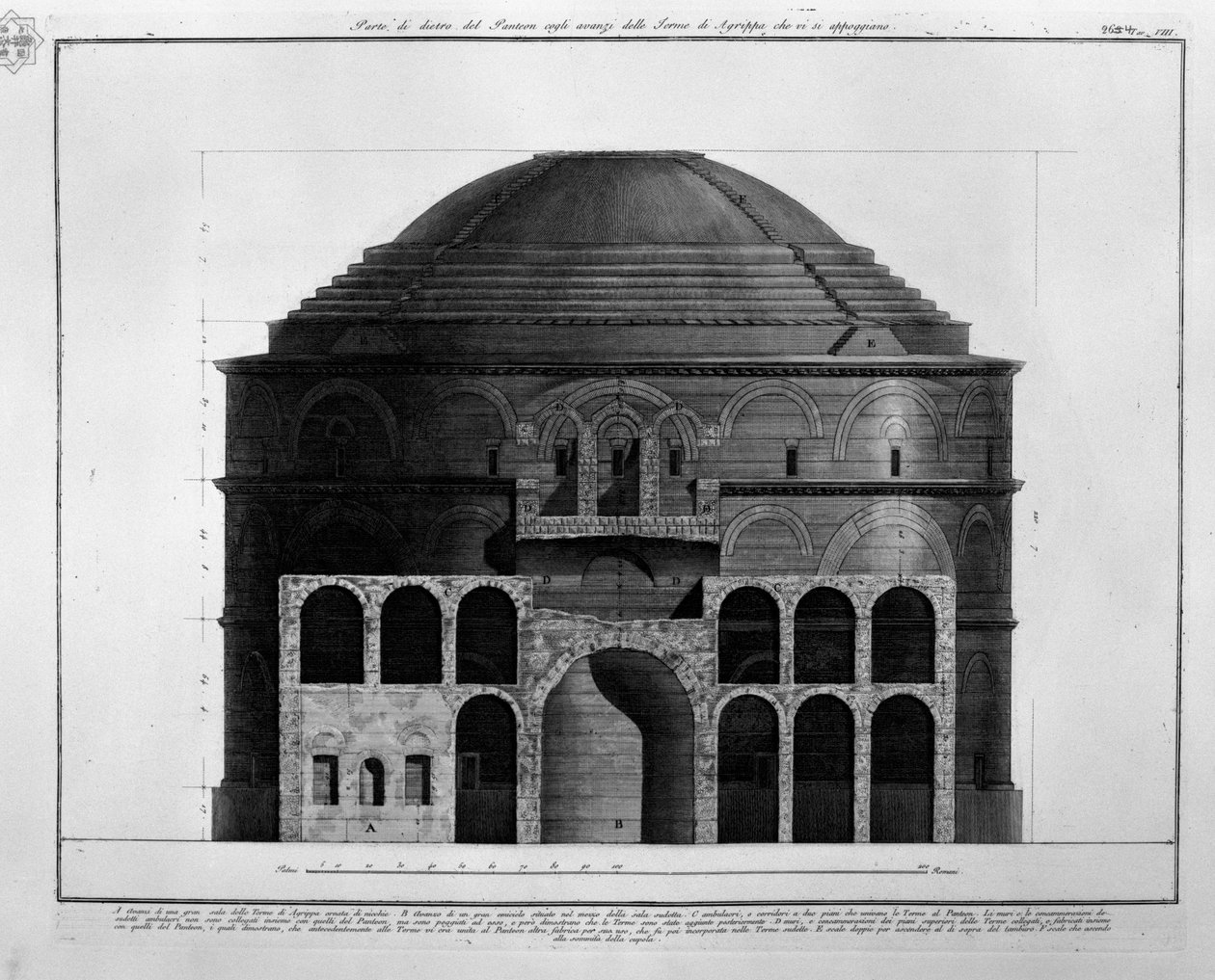 جزء من الجزء الخلفي من البانثيون مع بقايا Terme di Agrippa ، التي تتكئ عليه بواسطة فرانشيسكو بيرانيسي