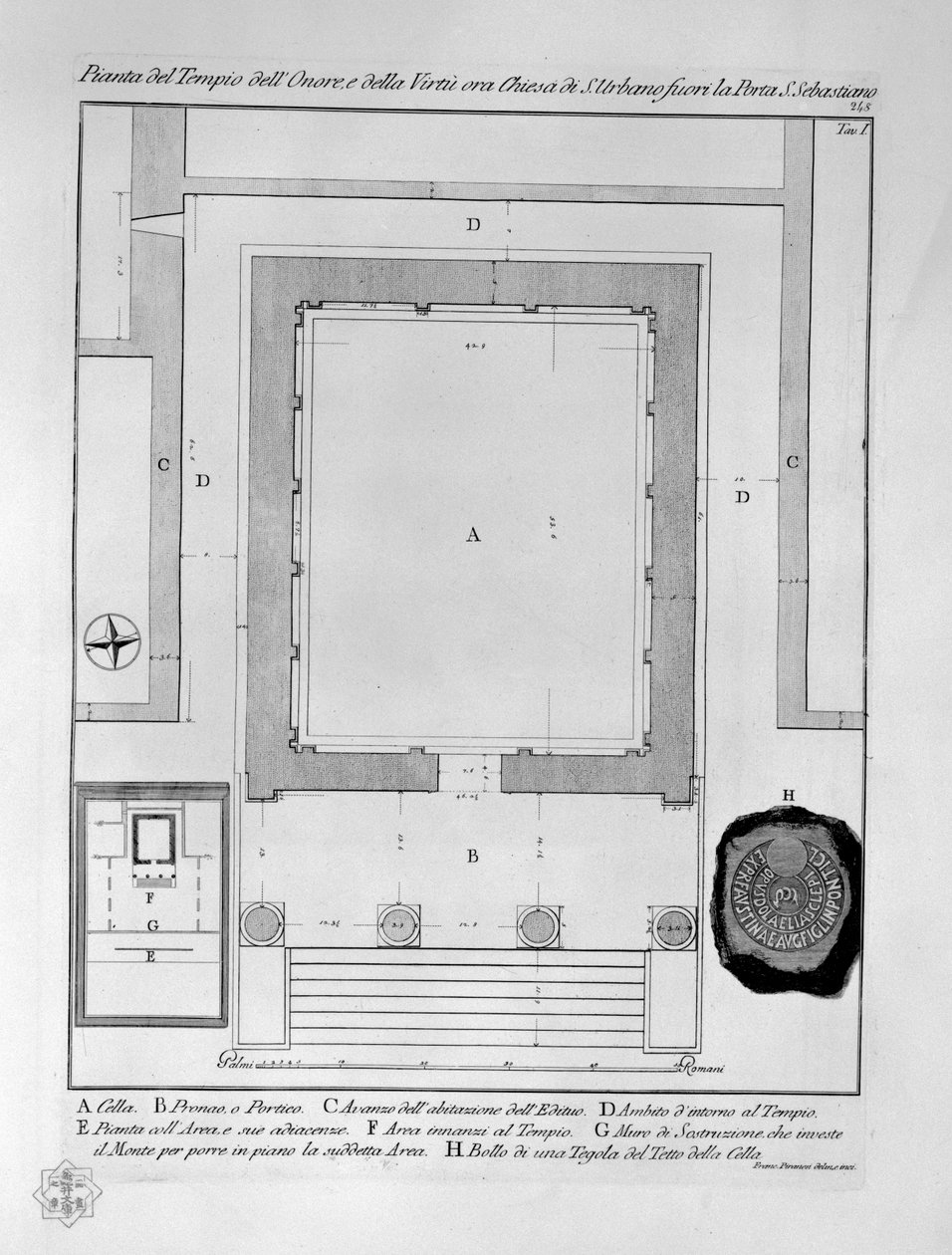 مخطط معبد الشرف والفضيلة الآن كنيسة S. Urbano خارج Porta S. Sebastiano بواسطة فرانشيسكو بيرانيسي
