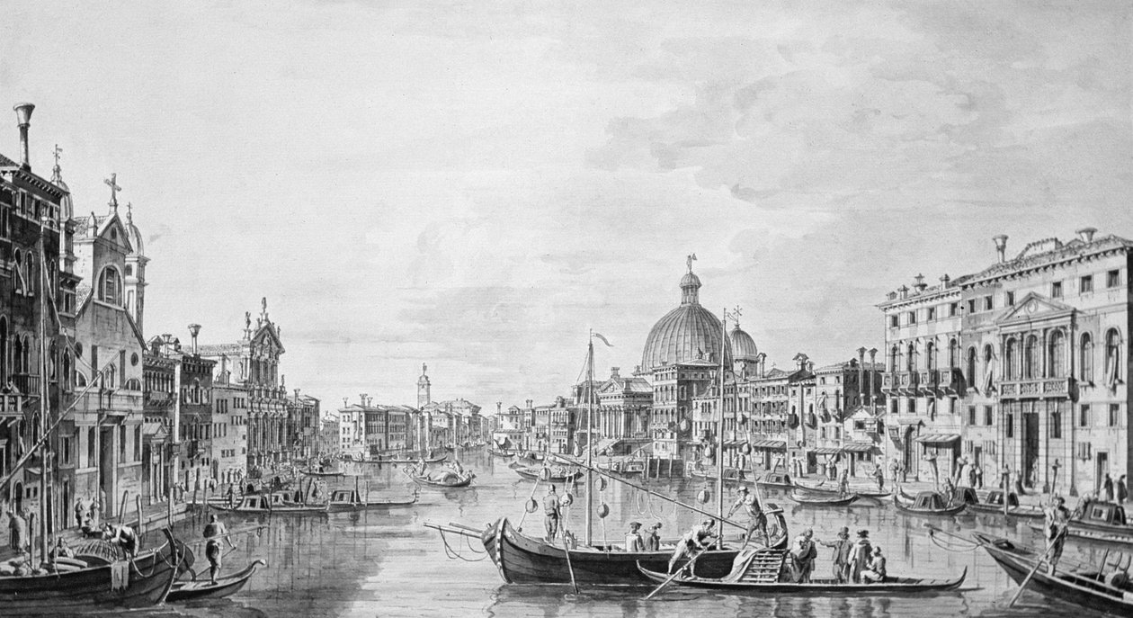 منظر للقناة الكبرى ، البندقية ، c.1800 (غسل القلم والحبر) بواسطة فرانشيسكو تريكوني