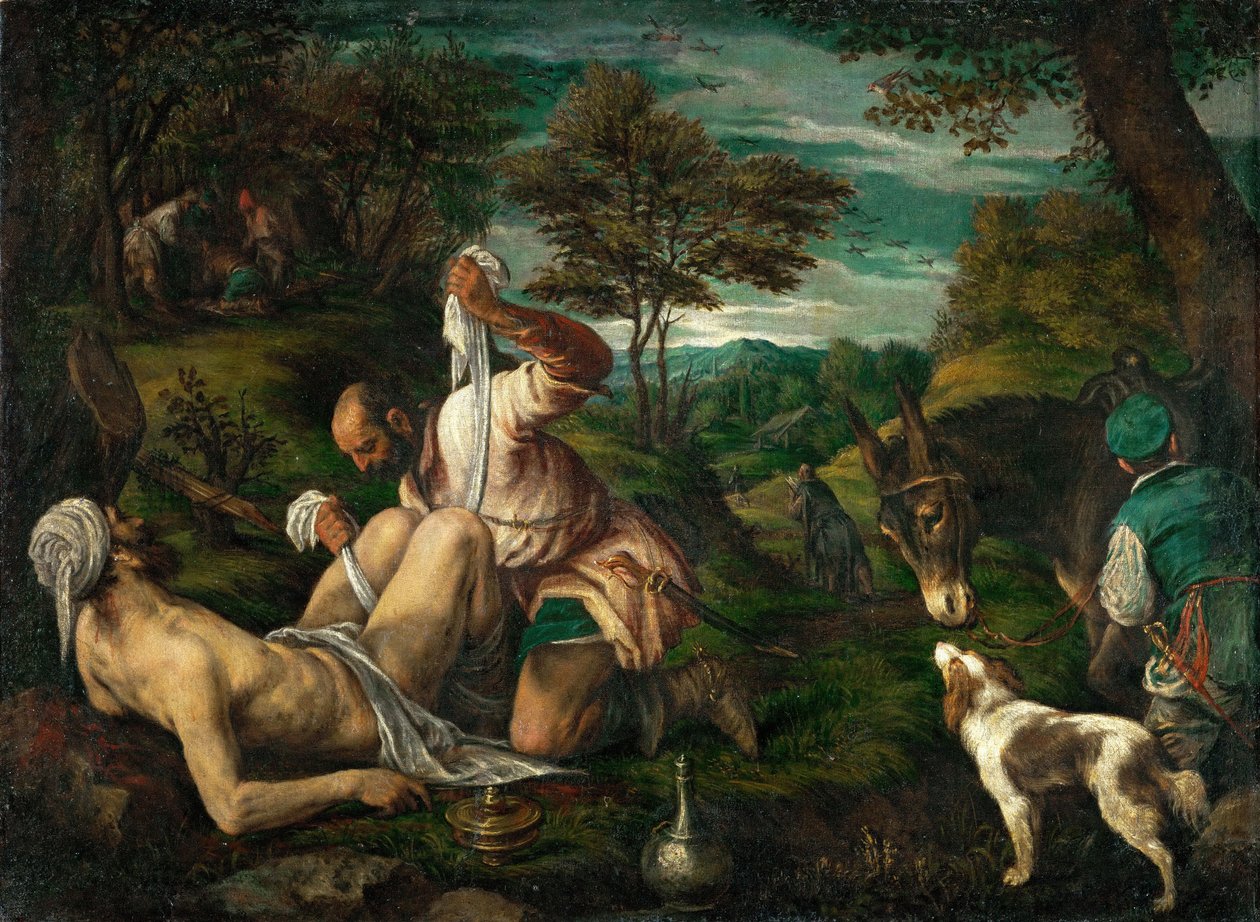 لو بون ساماريتين - مثل السامري الصالح ، بقلم باسانو ، فرانشيسكو ، الأصغر (1549-1592). زيت على قماش ، كاليفورنيا. 1575. الأبعاد: 73x98.4 سم. متحف تاريخ الفن ، فيين بواسطة فرانشيسكو باسانو