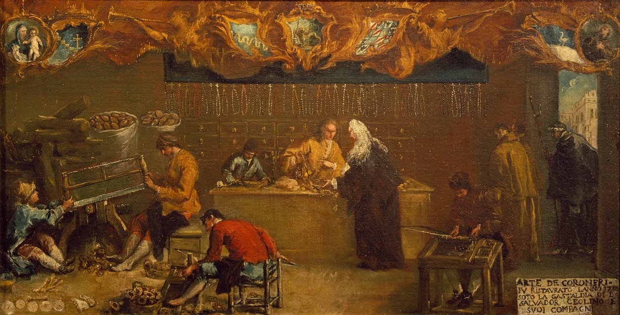The Arte dei Coroneri, c.1750 (oil on canvas) بواسطة فرانشيسكو (Attr. To) Guardi