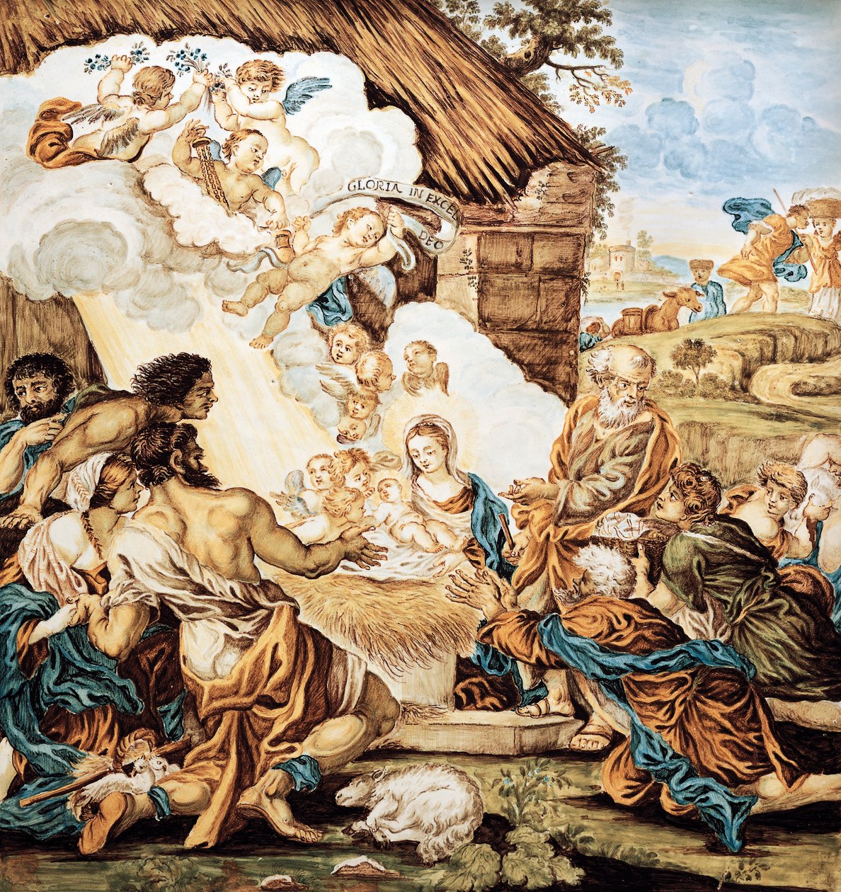 سرير أطفال ، لوحة خزفية مطلية ، بقلم فرانشيسكو أنطونيو كزافيريو غرو (1686-1746) ، صناعة أبروتسو كاستيلي ، إيطاليا بواسطة فرانشيسكو أنطونيو زافيريو جرو