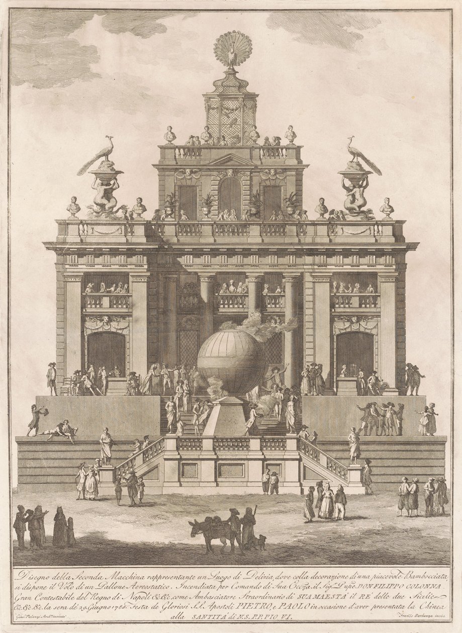 The Seconda Macchina للصين عام 1785: قصر المتعة ببالون هوائي ، 1785. بواسطة فرانشيسكو باربازا