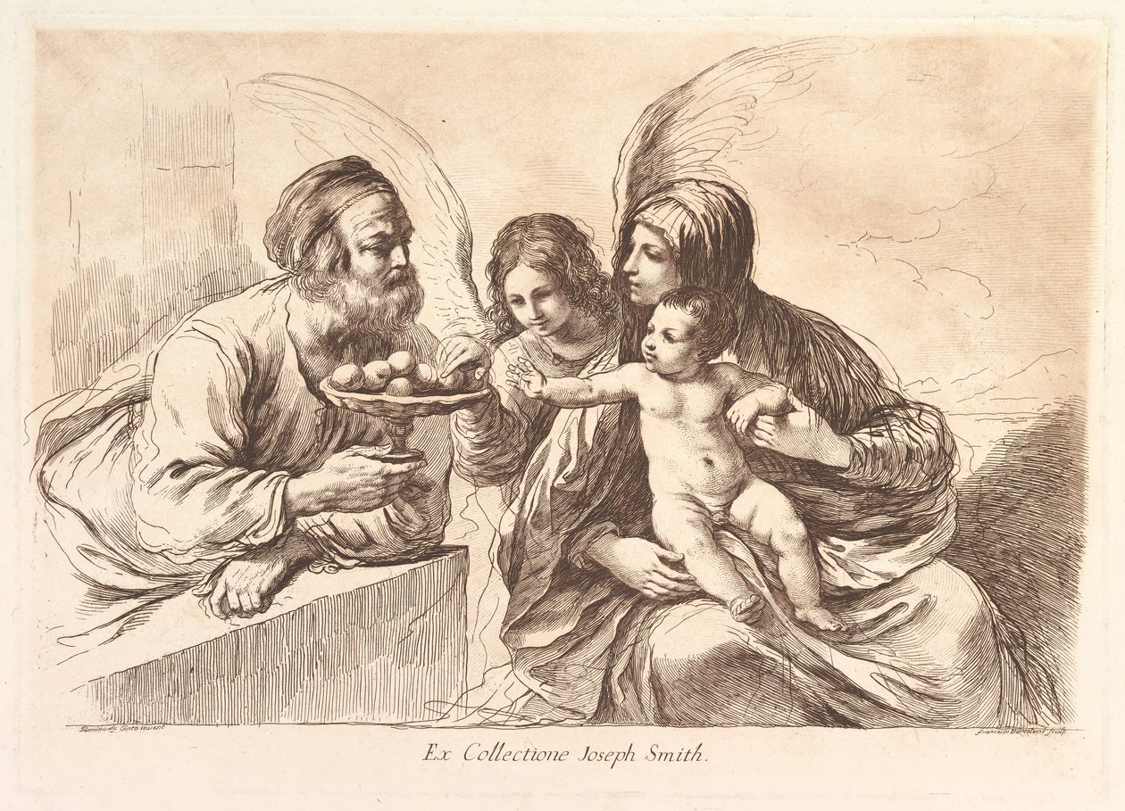 عائلة مقدسة مع ملاك يقدم الفاكهة للطفل المسيح: Raccolta di alcuni disegni ... ، 1764. بواسطة فرانشيسكو بارتولوزي