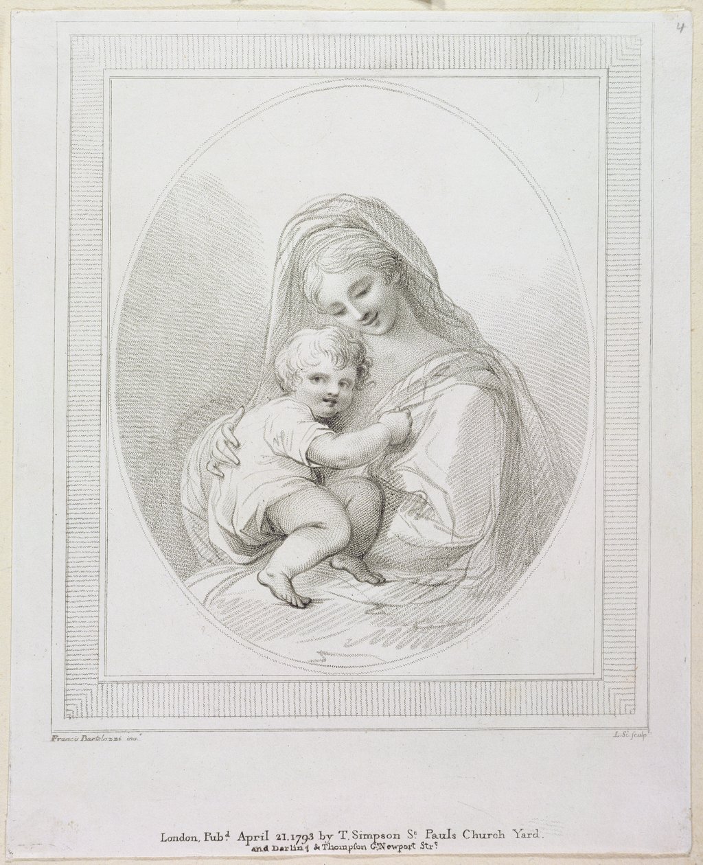 العذراء والطفل ، محفورة لويجي شيافونيتي (1765-1810) 1793 (النقش) بواسطة فرانشيسكو بارتولوزي