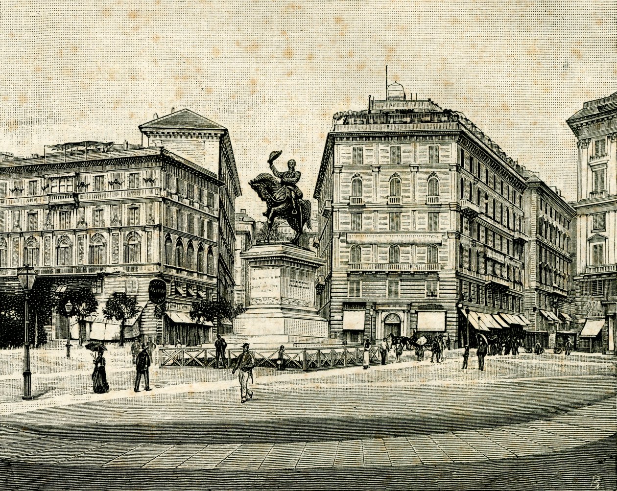 نصب تذكاري لفيكتور عمانويل الثاني (1820-1878) ، بقلم فرانشيسكو برزاجي (1839-1892) ، بيازا كورفيتو ، جنوة ، ليغوريا ، إيطاليا بواسطة فرانشيسكو بارزاجي