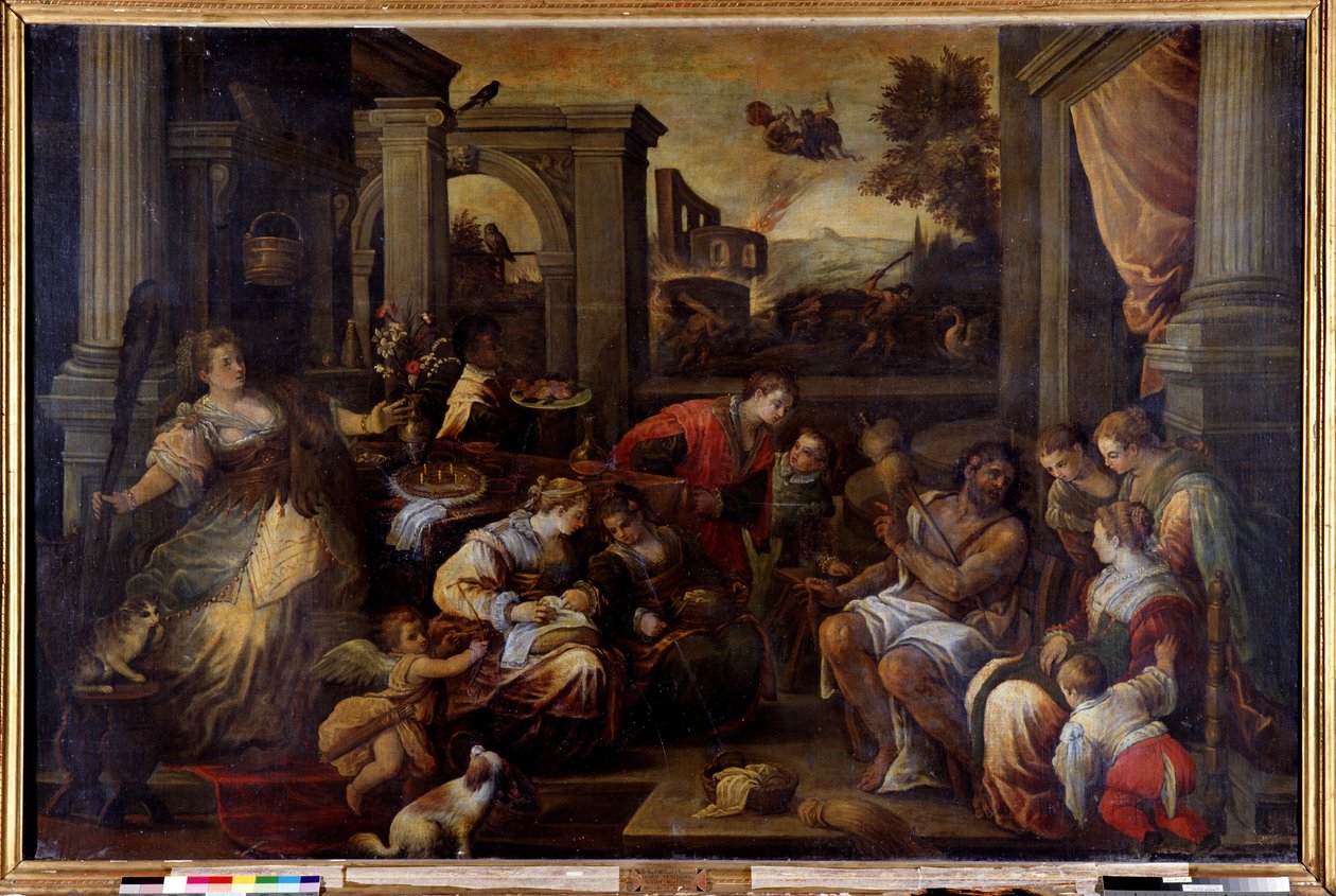 هرقل و Omphale Hercules ، في حالة حب مع ملكة Lycia Omphale ، يأخذ قطعته الدوارة بواسطة فرانشيسكو باسانو