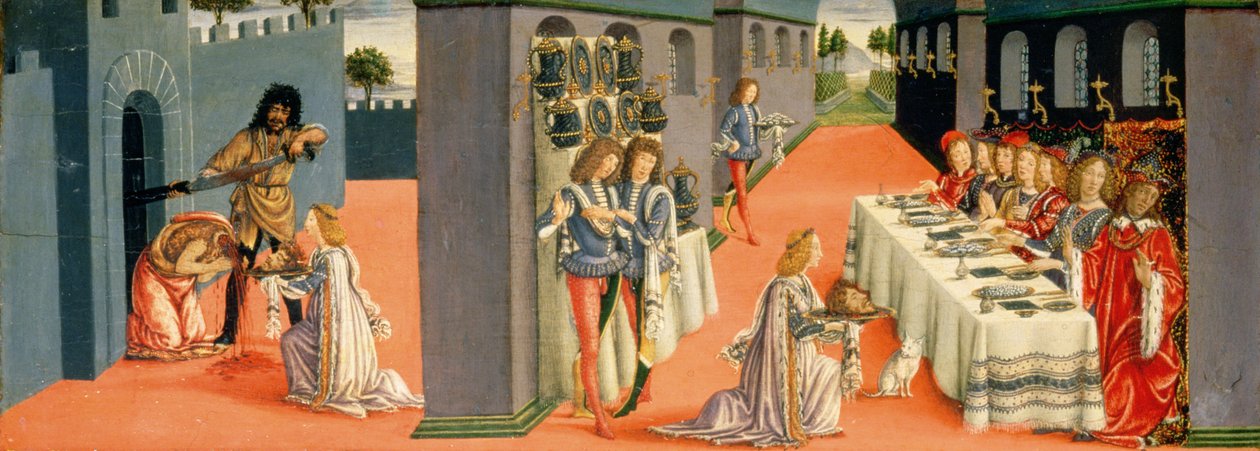 مشاهد من استشهاد القديس يوحنا المعمدان ، لوحة بريديلا من خيمة القربان ، c.1484-6 (درجة الحرارة على اللوحة) (التفاصيل من 94757) بواسطة فرانشيسكو بوتيتشيني