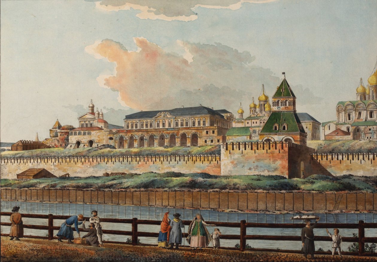 منظر لقصر الكرملين الشتوي من نهر موسكفا ، 1780 م بواسطة فرانشيسكو كامبوريسي