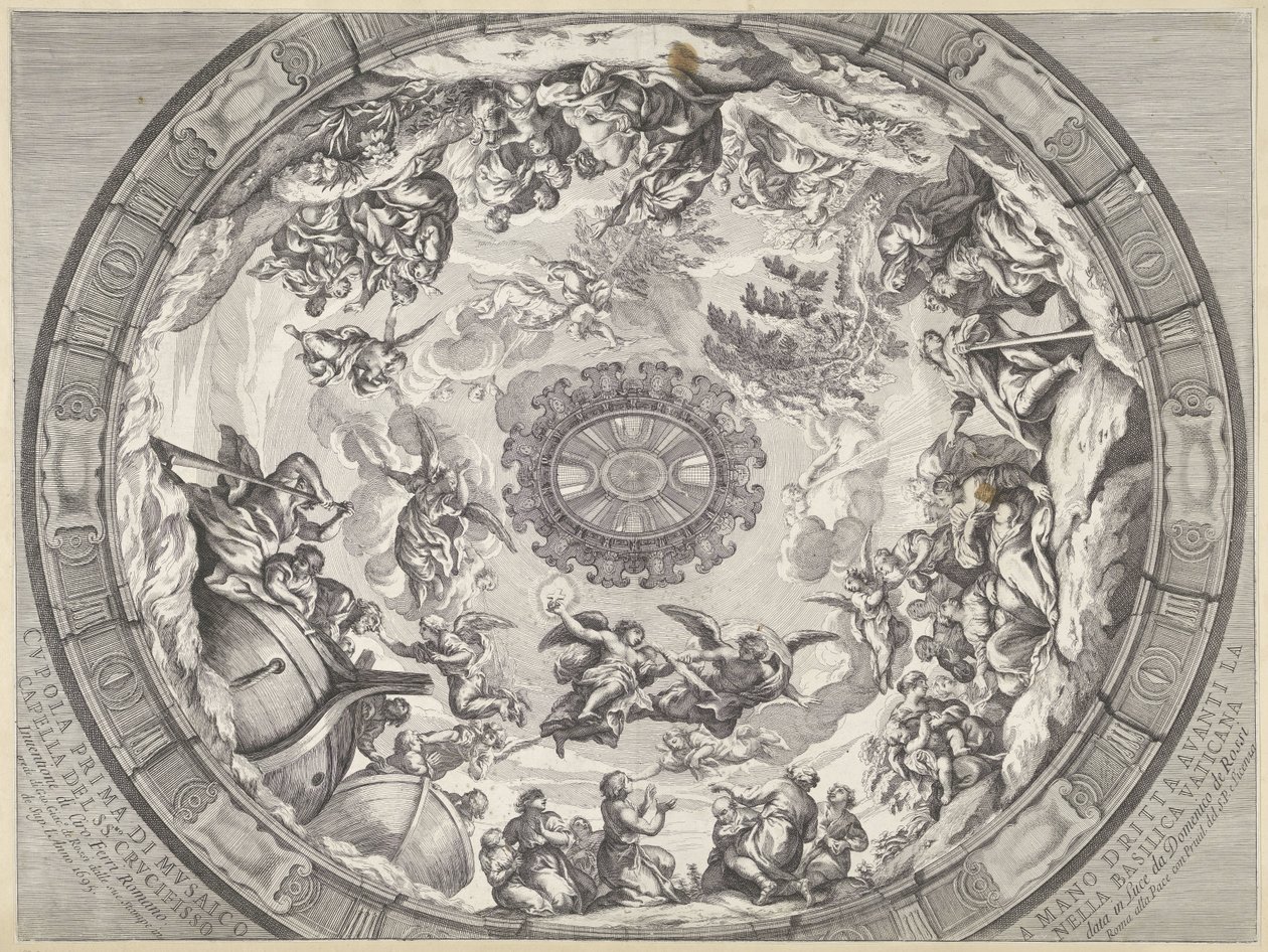 زخرفة القبة مع شخصيات العهد القديم والملائكة Cupola prima di musaico capella del SS.mo Crucifisso (...) (العنوان على الكائن) زخارف القبة في كاتدرائية القديس بطرس (عنوان السلسلة) بواسطة فرانشيسكو فاروني أكويلا