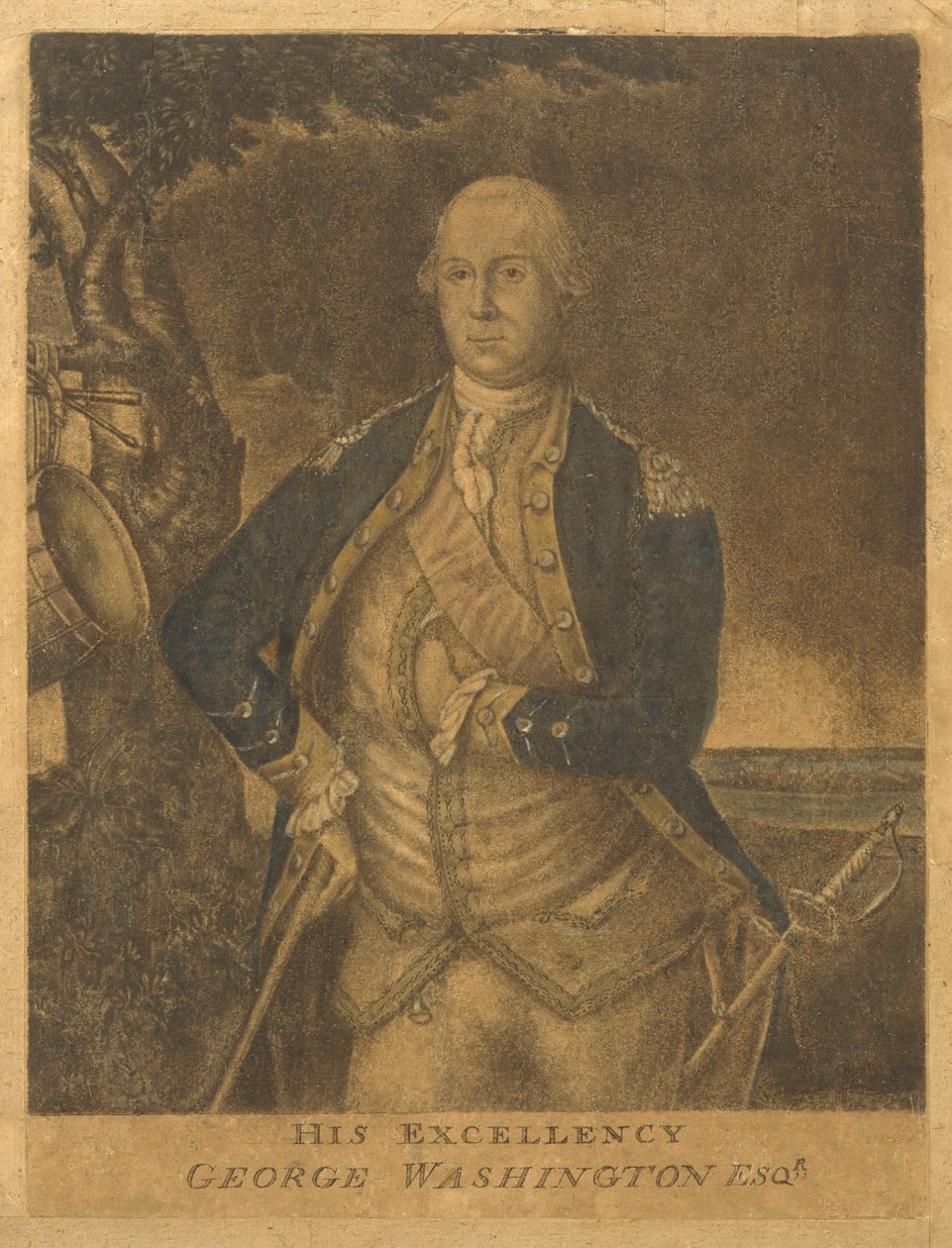 معالي السيد جورج واشنطن إقران ، ج. 1776 (ميزوتينت) بواسطة فرانشيسكو فيرغولا