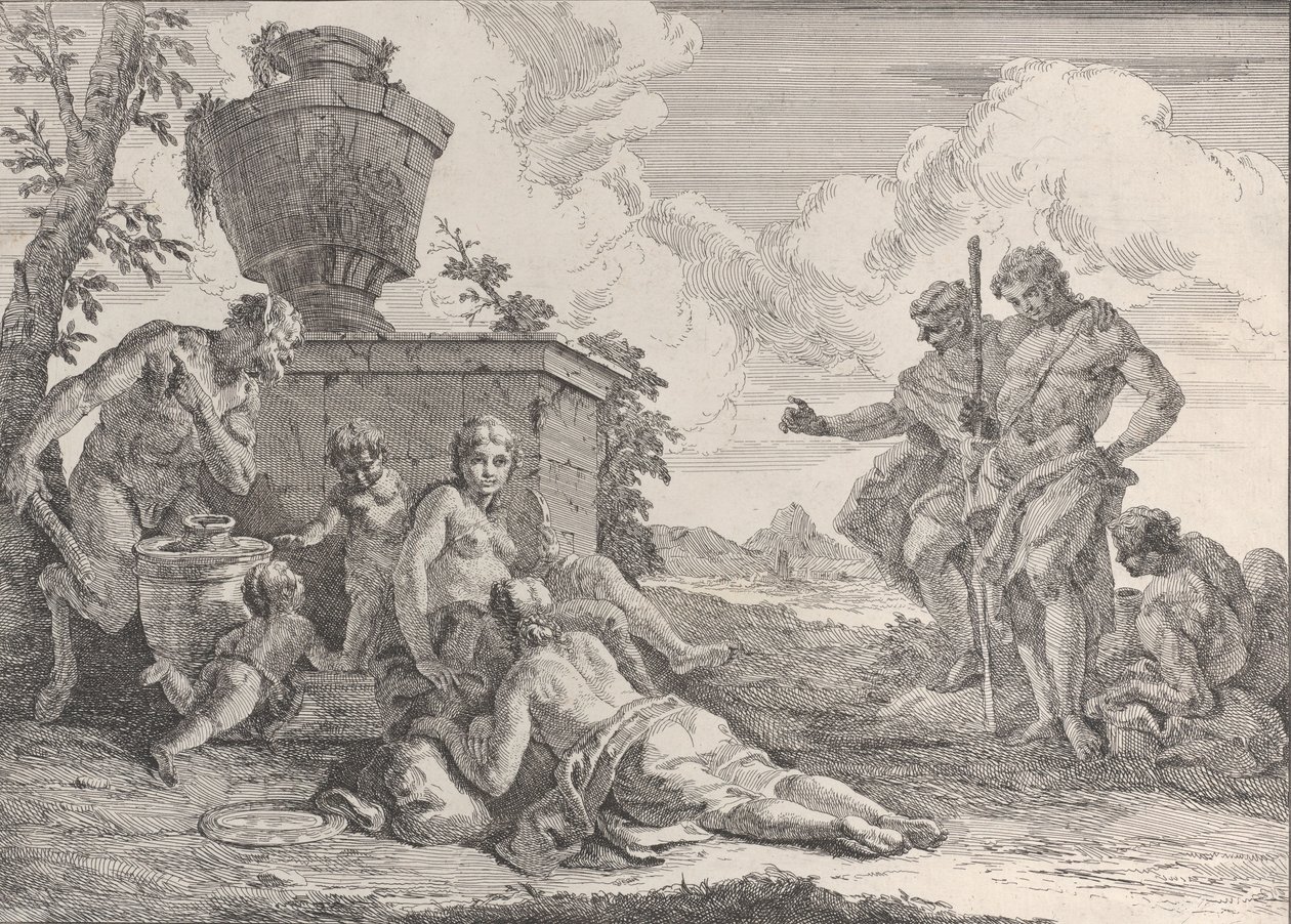 شبق مع النادي وسبعة شخصيات ، من Bacchanals and History ، 1744. بواسطة فرانشيسكو فونتيباسو