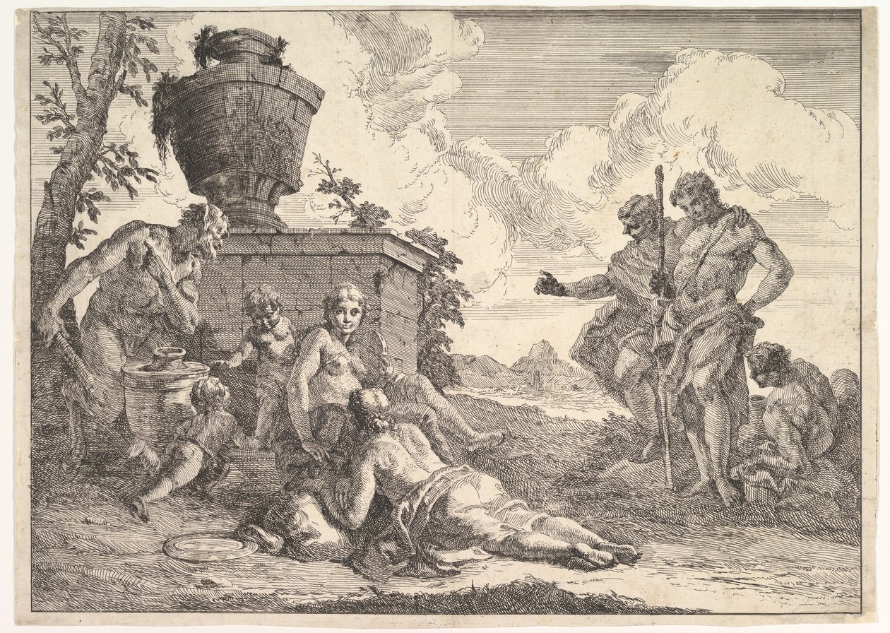 Satyr with Club and Seven Figures ، من Bacchanals and History ، 1744. بواسطة فرانشيسكو فونتيباسو
