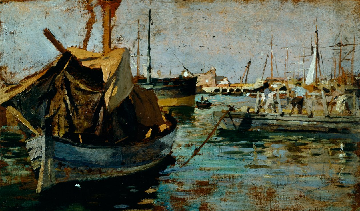 في العمل في ميناء ليفورنو (ليغورن) بواسطة فرانشيسكو جيولي (1846-1922) ، زيت على لوح ، 22x38 سم بواسطة فرانشيسكو جيولي