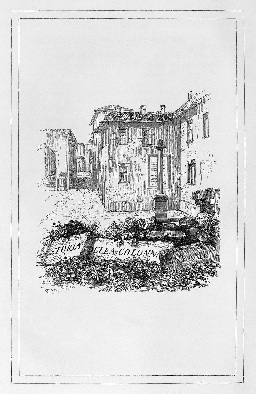 تاريخ عمود العار ، صفحة العنوان بقلم فرانشيسكو غونين (1808-1889) لمقال تاريخي بقلم أليساندرو مانزوني (1785-1873) ، إيطاليا بواسطة فرانشيسكو جونين