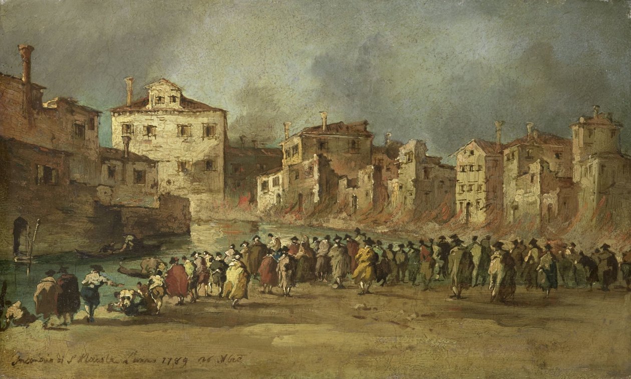 الحريق في حي سان ماركولا في البندقية ، 28 نوفمبر 1789 بواسطة فرانشيسكو غواردي (نسخ بعد)