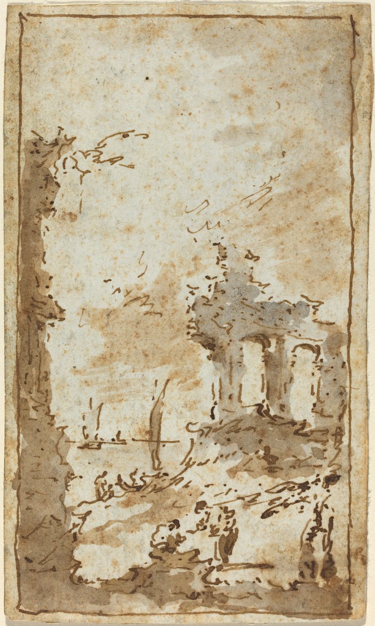 A Capriccio من الأطلال بجانب البحيرة بواسطة فرانشيسكو غواردي