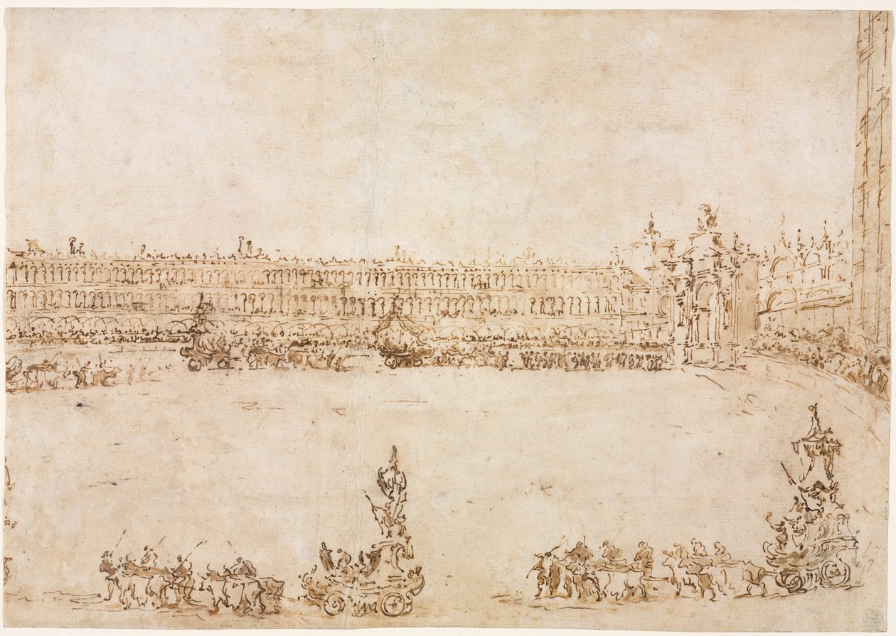 موكب سيارات النصر في ساحة سان ماركو ، البندقية ، الاحتفال بالزيارة ... ، 1782. بواسطة فرانشيسكو غواردي
