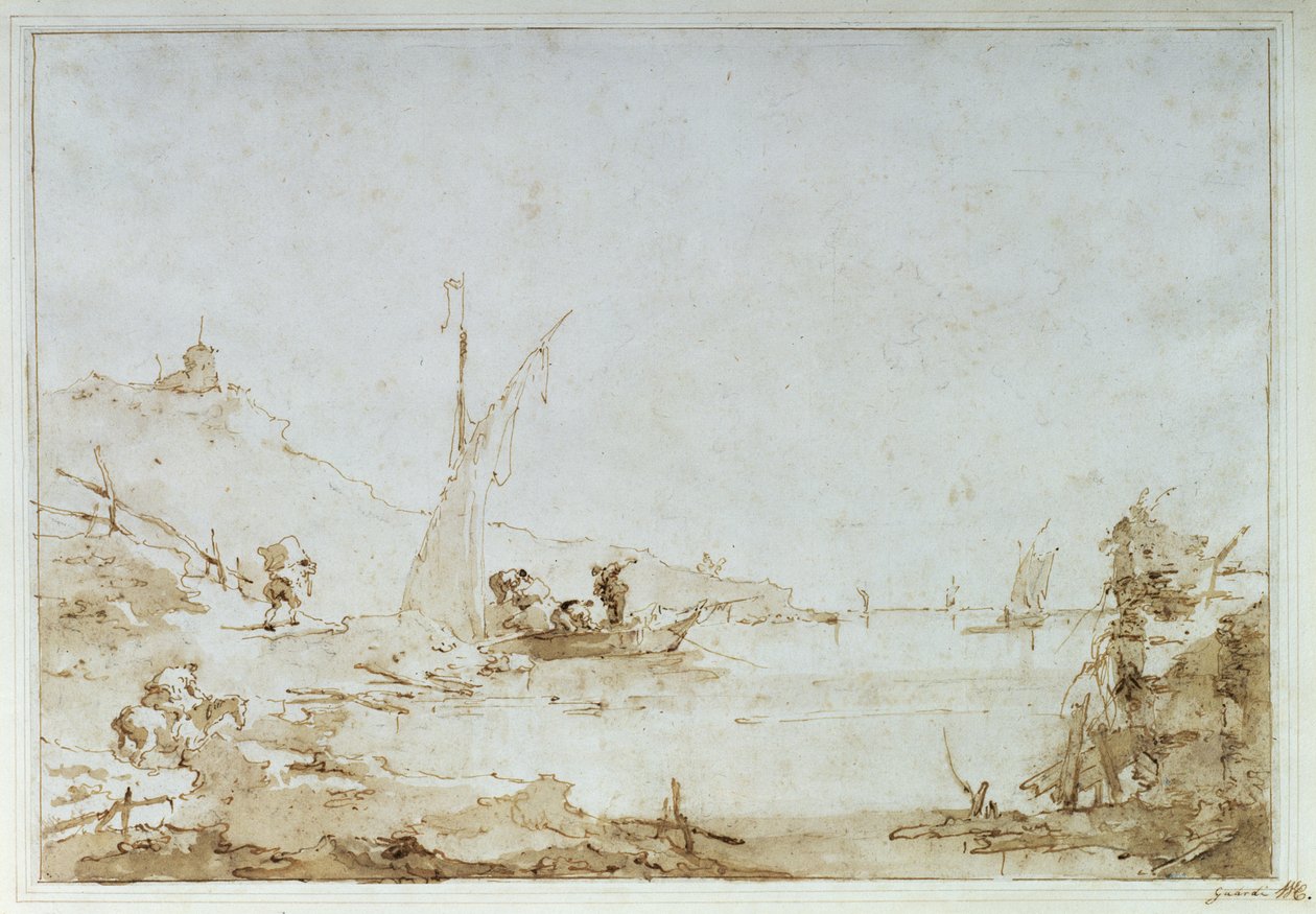 مشهد ساحلي ، c.1770-80 (قلم وغسل بني مع طباشير أسود على ورق) بواسطة فرانشيسكو غواردي