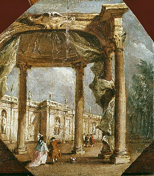 Capriccio للحماقة مع الزوجين الأنيقين والكلب (زيت على لوح) بواسطة فرانشيسكو غواردي