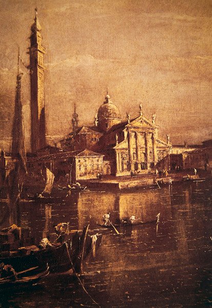 كنيسة سان جورجيو والكامبانيل ، تفاصيل ساحة حوض سان ماركو ، عام 1774 بواسطة فرانشيسكو غواردي