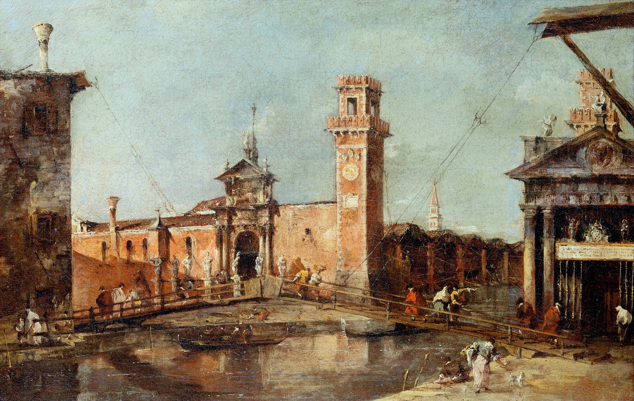 "مدخل الأرسنال في البندقية" لوحة لفرانشيسكو غواردي (1712-1793) - بعد 1776 - ألوان زيتية على قماش بحجم 29x45 سم متحف تاريخ الفن ، فيينا بواسطة فرانشيسكو غواردي