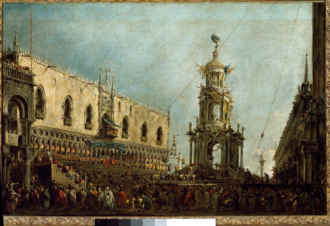 يحضر Doge of Venice احتفالات Shrove الثلاثاء في Piazzetta di San Marco (زيت على قماش بواسطة فرانشيسكو غواردي