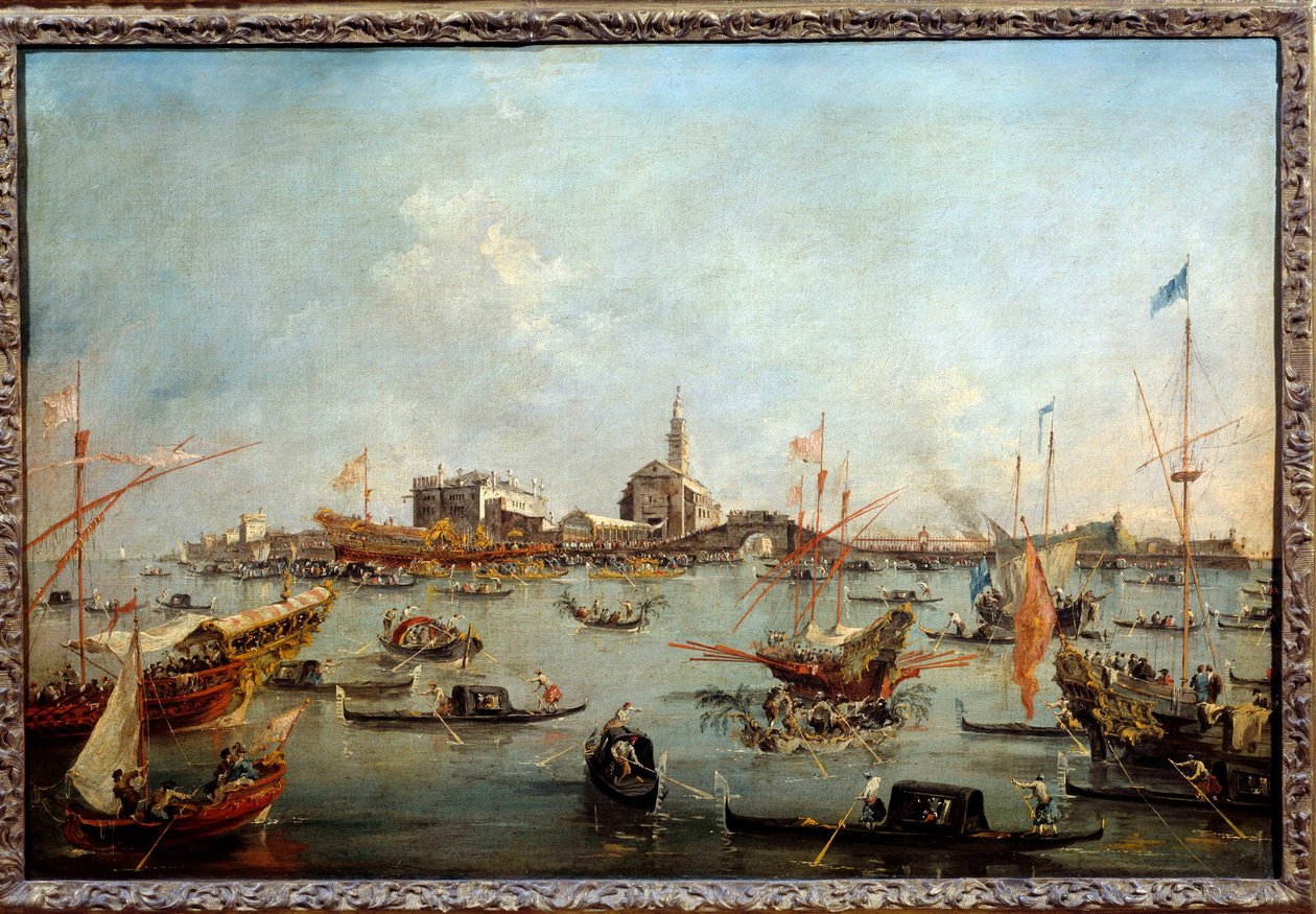 The Doge on the Bucentaurus (Bucentoro) في سان نيكولو في البندقية في يوم الصعود هذا على الأرجح Doge Alvise IV Mocenigo (1763-1778). رسم فرانشيسكو غواردي (1712-1793) 1775-1780 صن. 0،67 × 1 م بواسطة فرانشيسكو غواردي