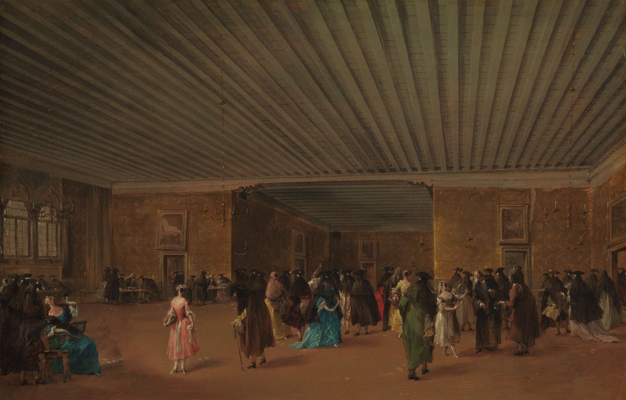 The Ridotto Pubblico في Palazzo Dandolo ، حوالي 1765-68 (زيت على قماش) بواسطة فرانشيسكو غواردي