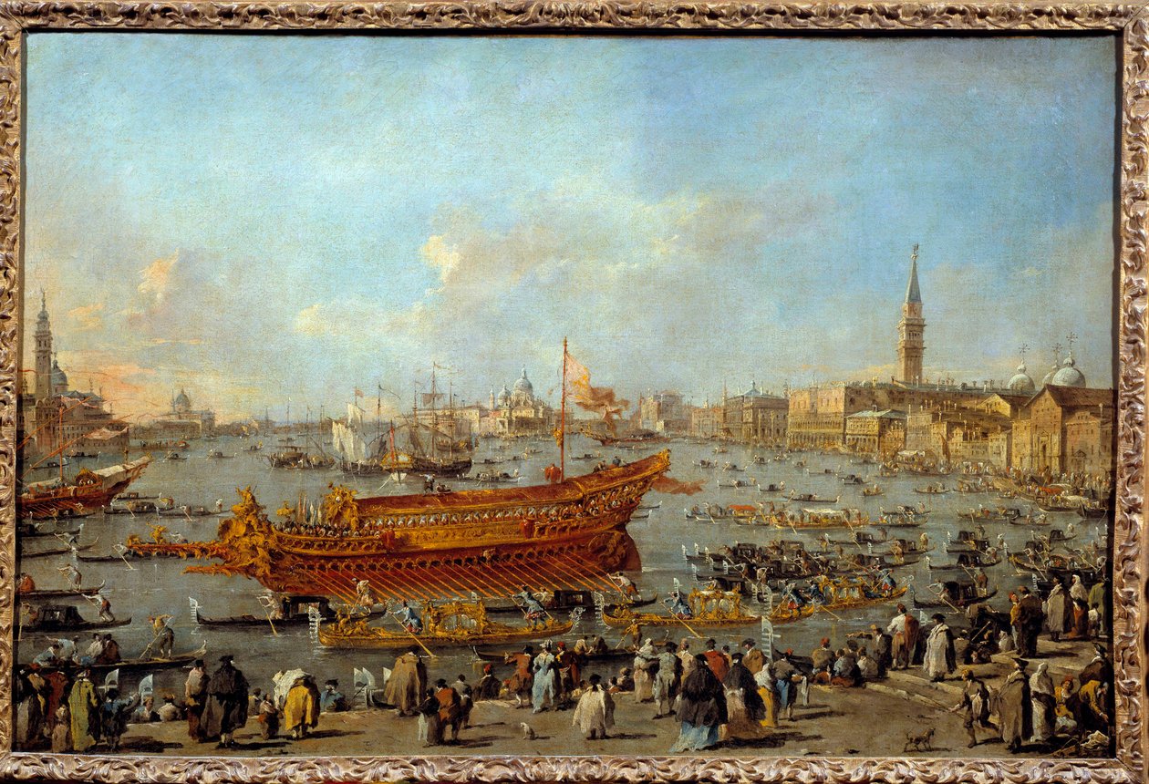 رحيل Bucentaur (Bucentoro) نحو Lido of Venice في يوم الصعود رسم بواسطة Francesco Guardi (1712-1793) 1766-1770 Sun. 0،66x1،01 م - رحيل بوكينتور (بوسينتورو) إلى ليدو في البندقية لحضور احتفال يوم الصعود. باي بواسطة فرانشيسكو غواردي