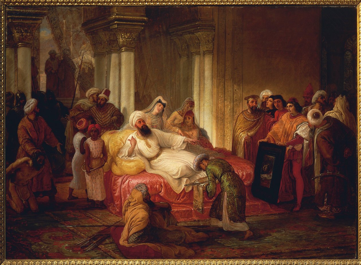 جنتيلي بيليني (1429-1507) ومحمد الثاني (1430-1481) بواسطة فرانشيسكو هايز