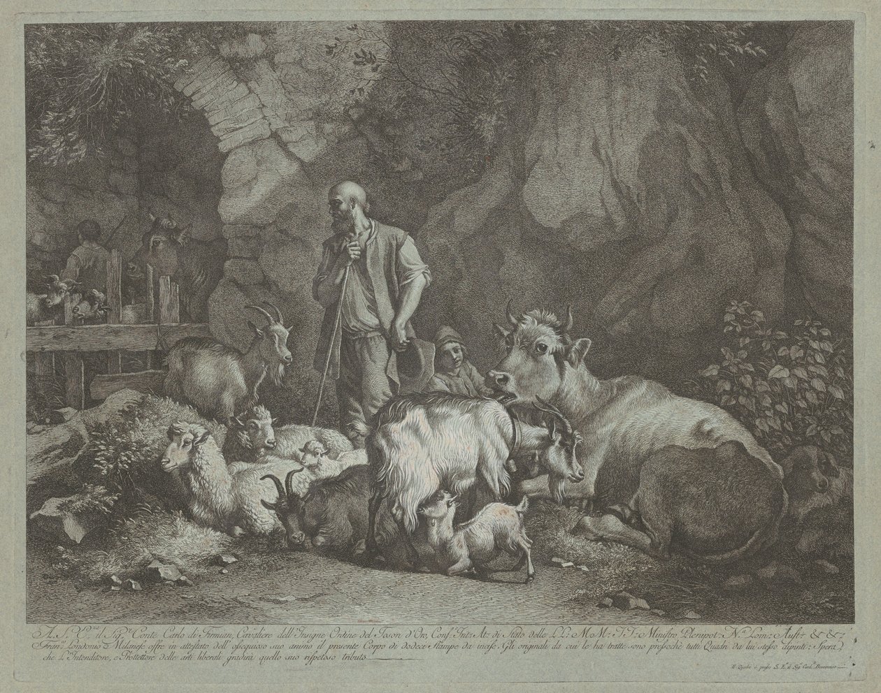 الراعي العجوز ، أصلع الرأس ، الراعي الجالس والقطيع ، بعد عام 1766. بواسطة فرانشيسكو لندنيو