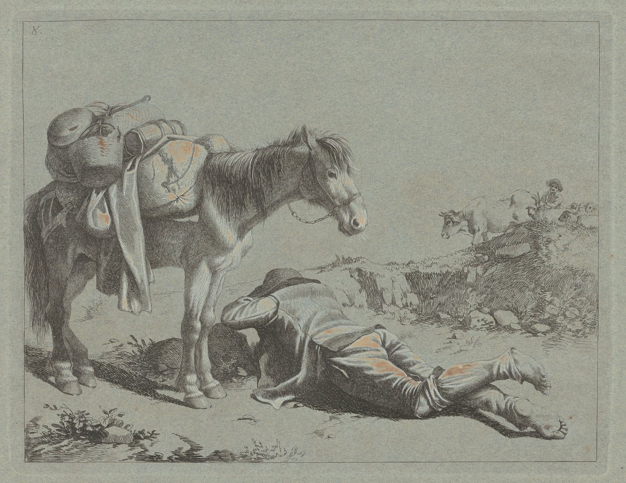 الراعي في الراحة بالقرب من حزمة الحصان ، ج. 1762. بواسطة فرانشيسكو لندنيو