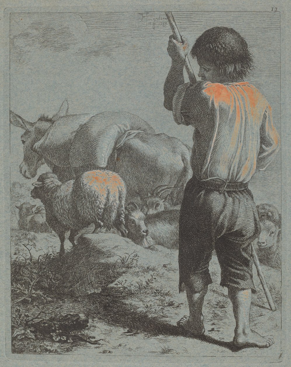 الراعي مع الحمار والأغنام والماعز 1759. بواسطة فرانشيسكو لندنيو
