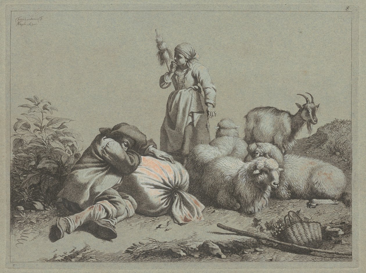 الفلاح النائم والغزل الدائم ، 1763. بواسطة فرانشيسكو لندنيو
