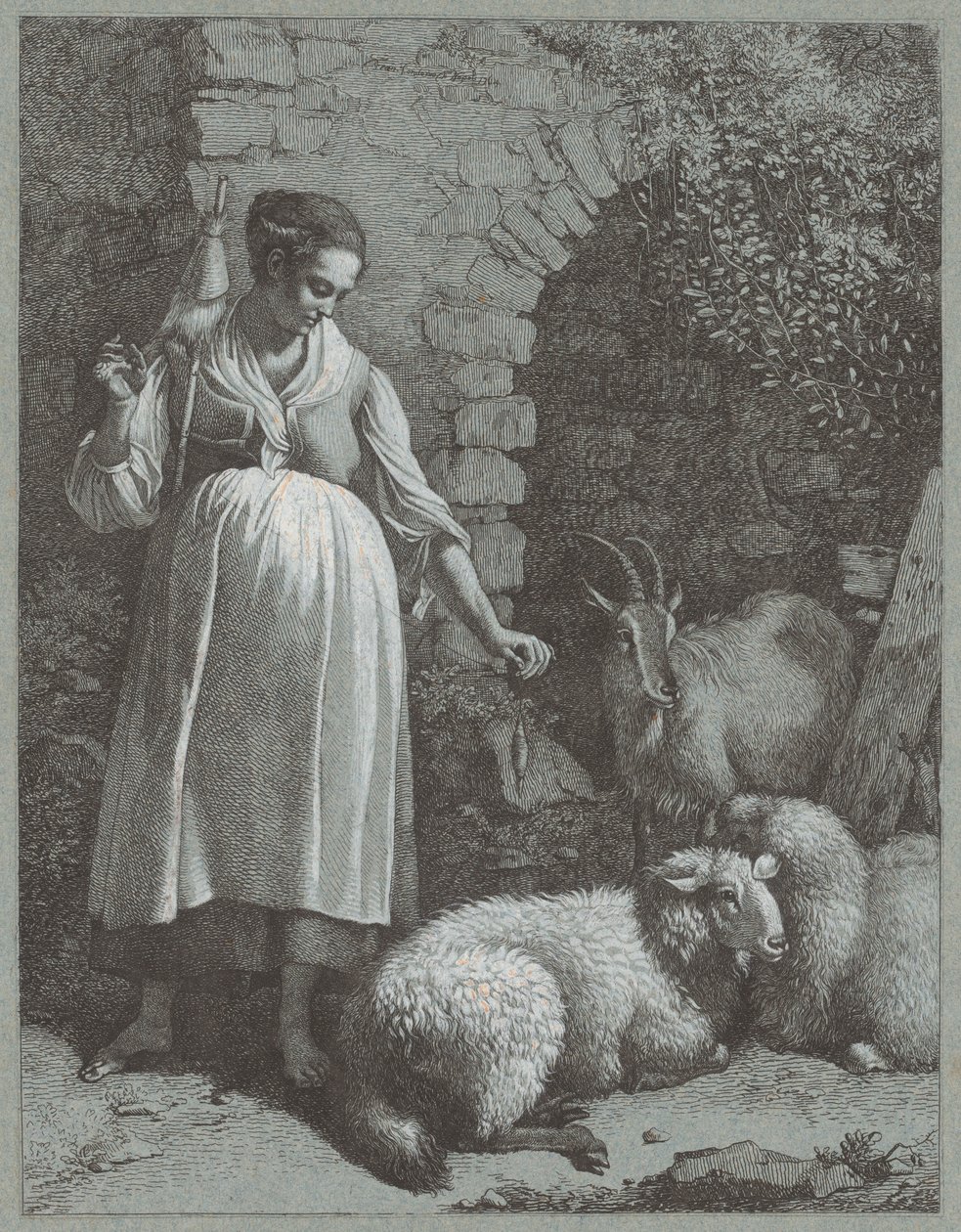 امرأة تغزل الغزل بواسطة قوس ، 1764. بواسطة فرانشيسكو لندنيو