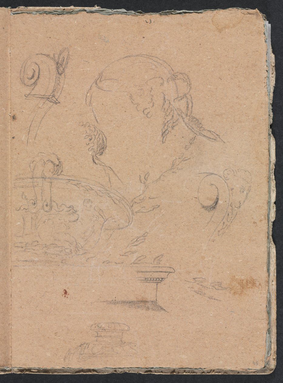 فيرونا كراسة الرسم: الزخارف المعمارية مع صفحة الرأس الأنثوية 45 ، 1760. بواسطة فرانشيسكو لورينزي