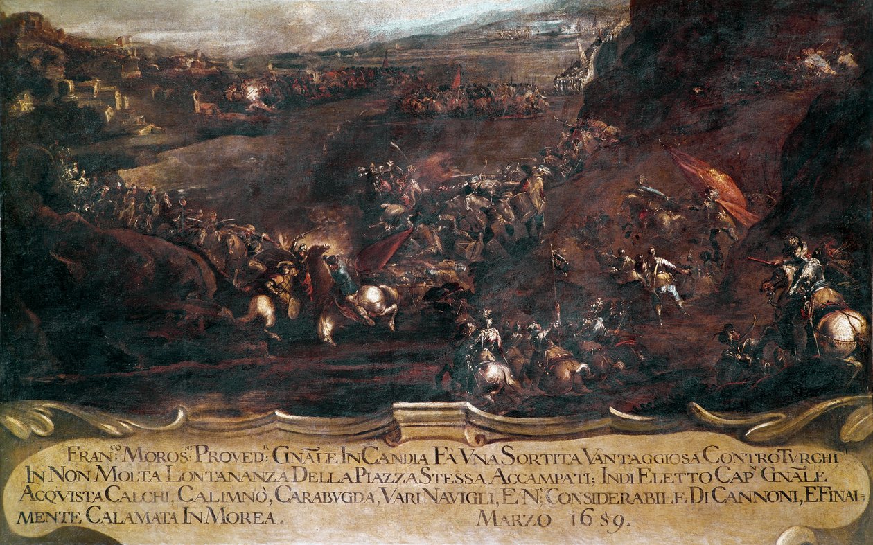 حرب كانديا (كريت) :: "" معركة بين أسطول البندقية فرانشيسكو موروسيني (1619-1694) والأسطول التركي عام 1659 "(حرب كريت (1645-169): المعركة بين الأسطول الفينيسي والتركي عام 1659) الرسم بواسطة Francesco Monti dit il Brescianino delle بواسطة فرانشيسكو مونتي