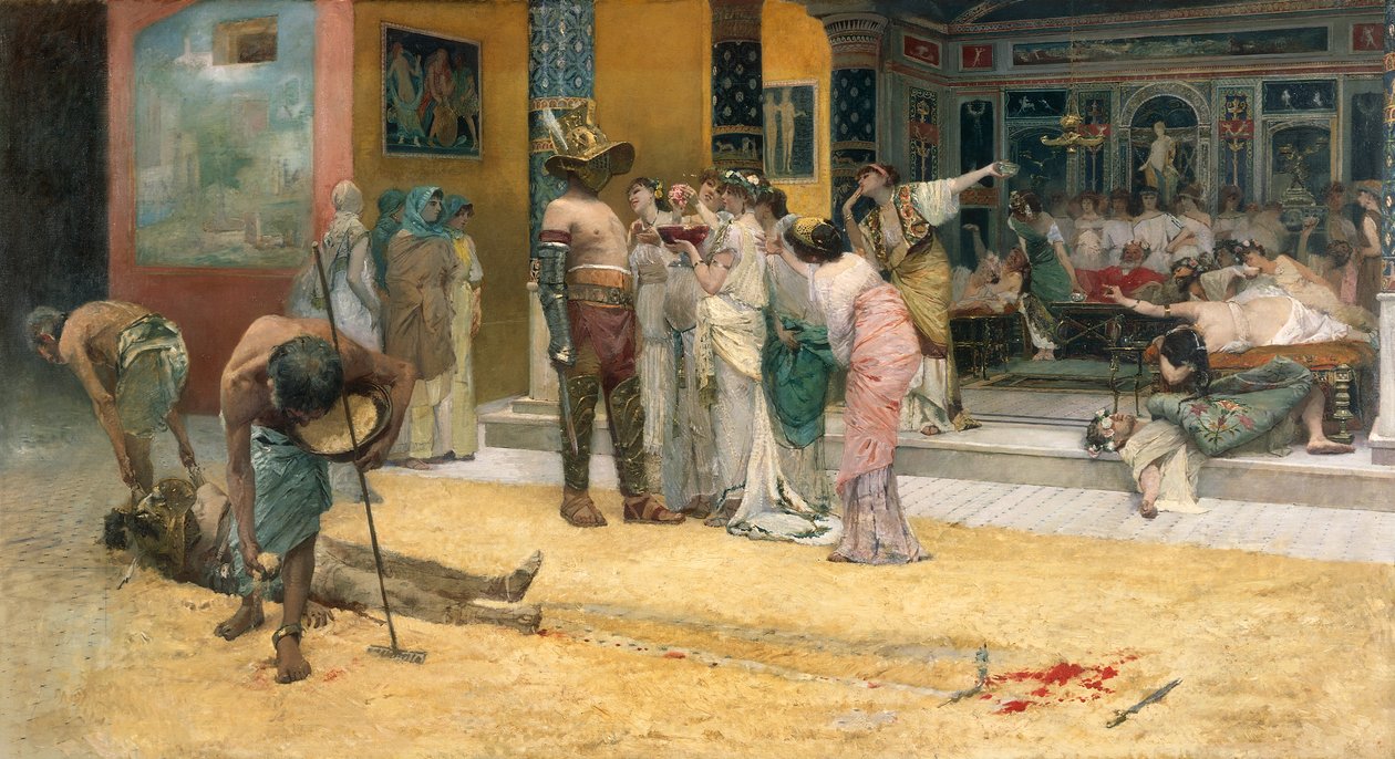 Gladiatorial combat during a dinner in Pompei بواسطة فرانشيسكو نتي
