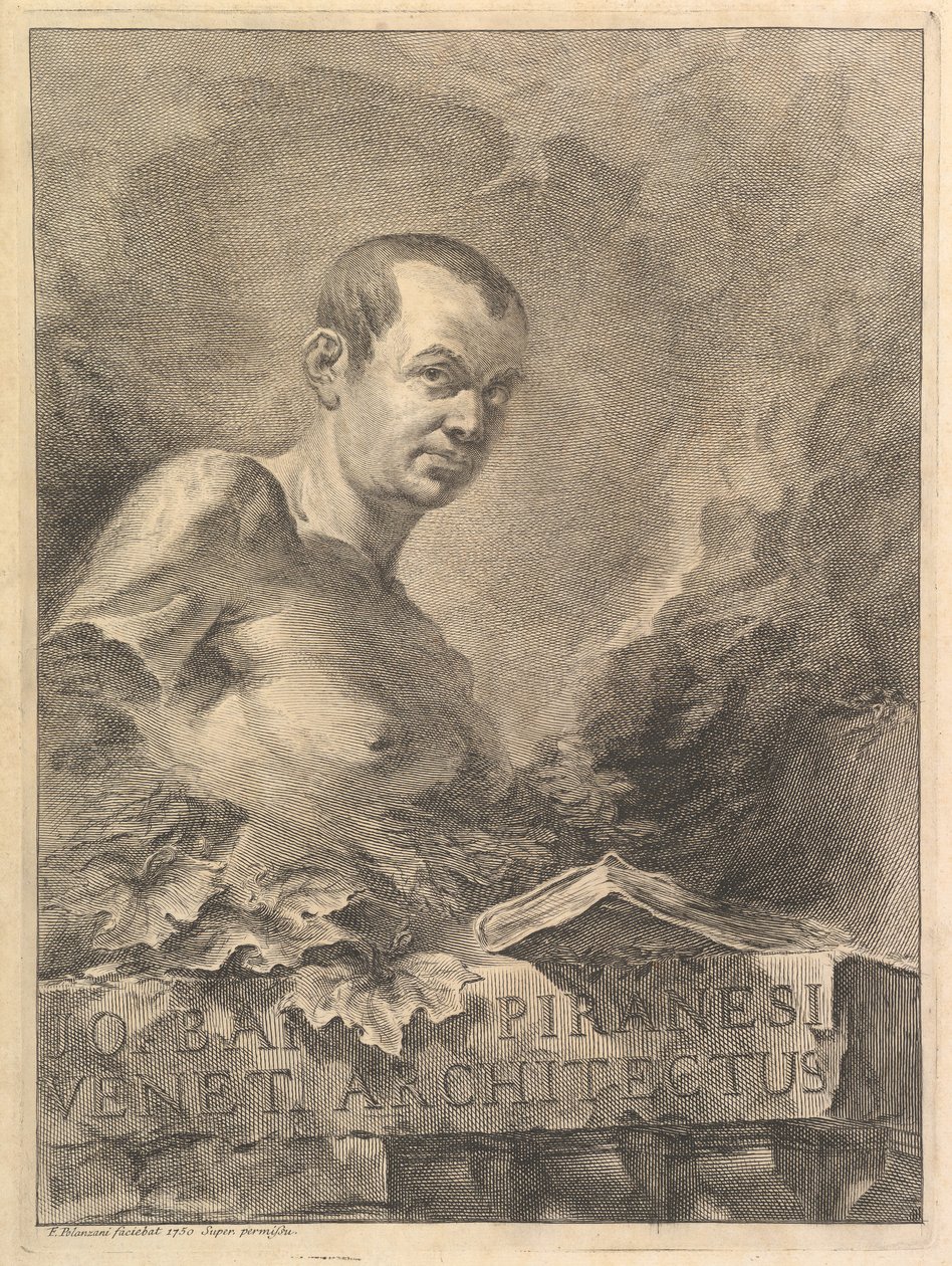 صورة لـ GB Piranesi في تقليد تمثال أثري ، من أعمال معمارية مختلفة ... ، 1750. بواسطة فرانشيسكو بولانزاني