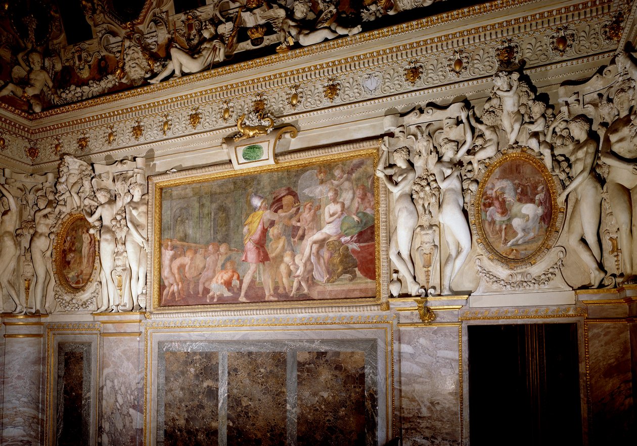 الهندسة المعمارية: تفاصيل غرفة Anne de Pisseleu Duchess of Etampes (1508-1580) ، المفضلة لدى فرانسوا الأول ، في قلعة Fontainebleau المعروفة باسم King