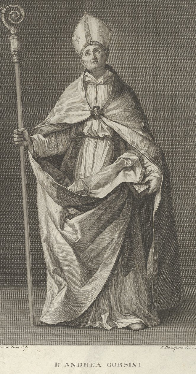 القديس أندريا كورسيني يرتدي زي أسقف فيزول ، يحمل صليبًا ومظهرًا ... ، كاليفورنيا. 1780-1841. بواسطة فرانشيسكو روساسبينا