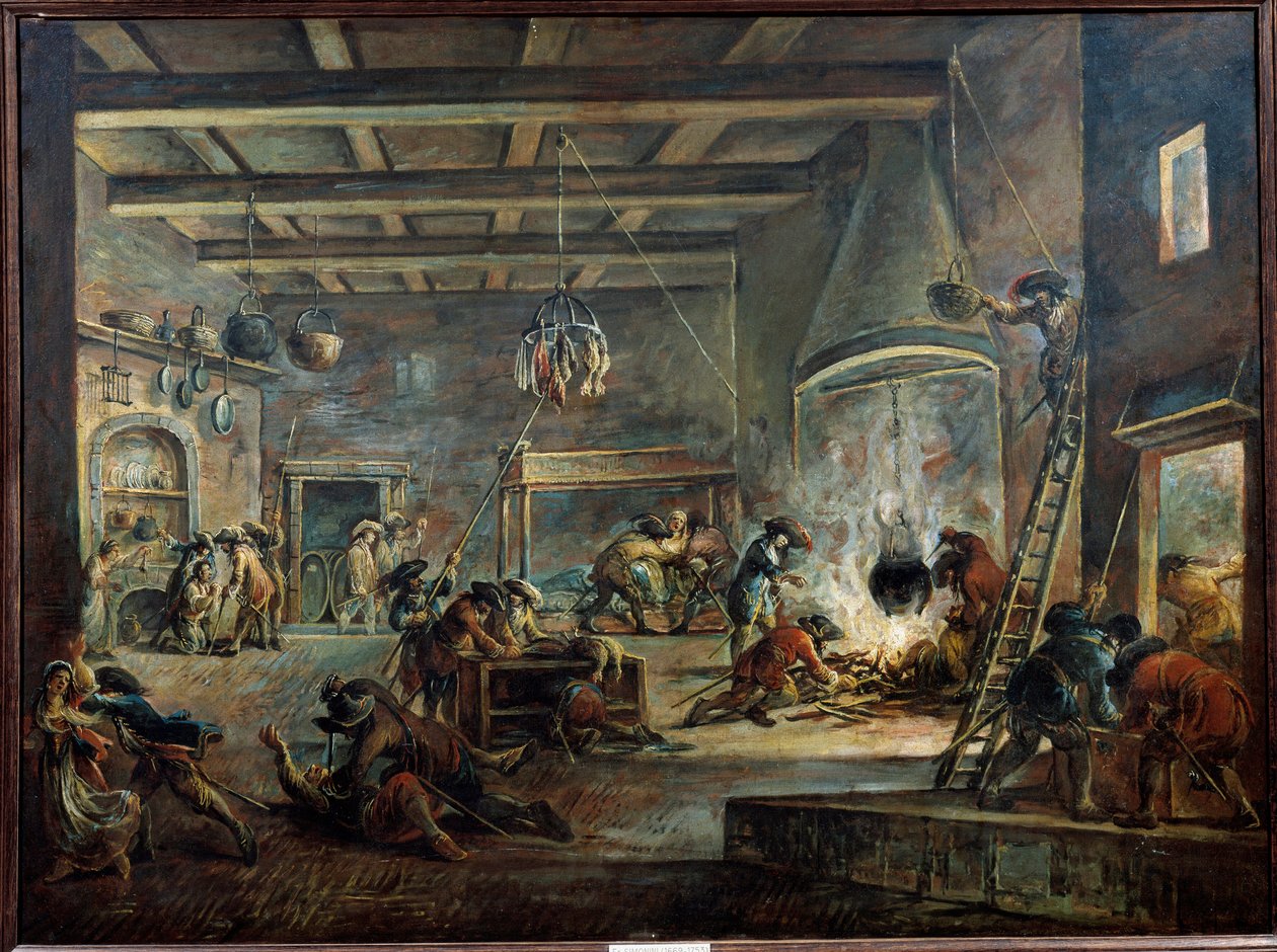 نهب مزرعة. لوحة لفرانشيسكو سيمونيني (1686-1753) تحققت بعد جاك كالوت بواسطة فرانشيسكو سيمونيني