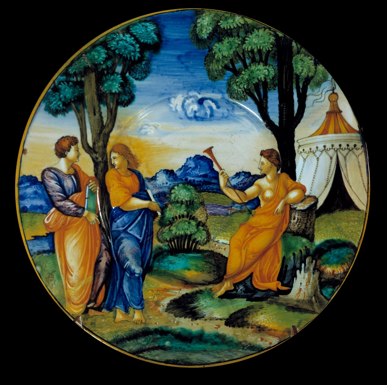 طبق من الخزف صنعه Francesco Xanto Aveli (نشط حوالي 1530/1540) يمثل Parnassus. أدرك في أوربينو. 1530. باريس ، متحف اللوفر بواسطة فرانشيسكو زانتو أفيلي