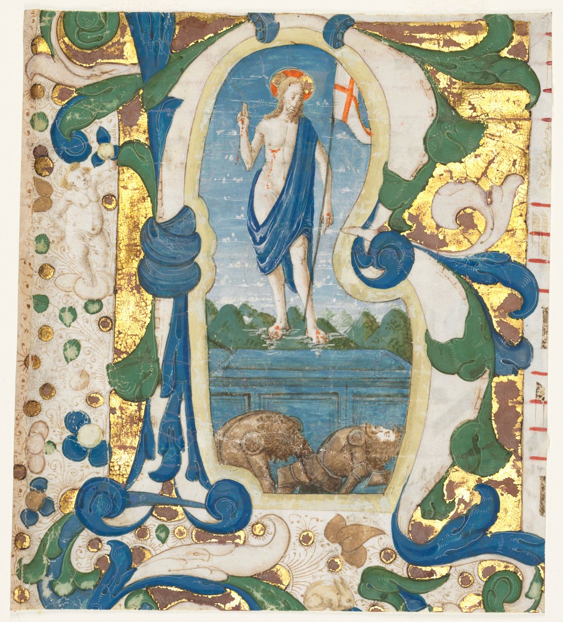 الأحرف الأولى المؤرخة (R) مستمدة من Antiphonary: The Resurrection بواسطة فرانشيسكو دانتونيو ديل تشريكو