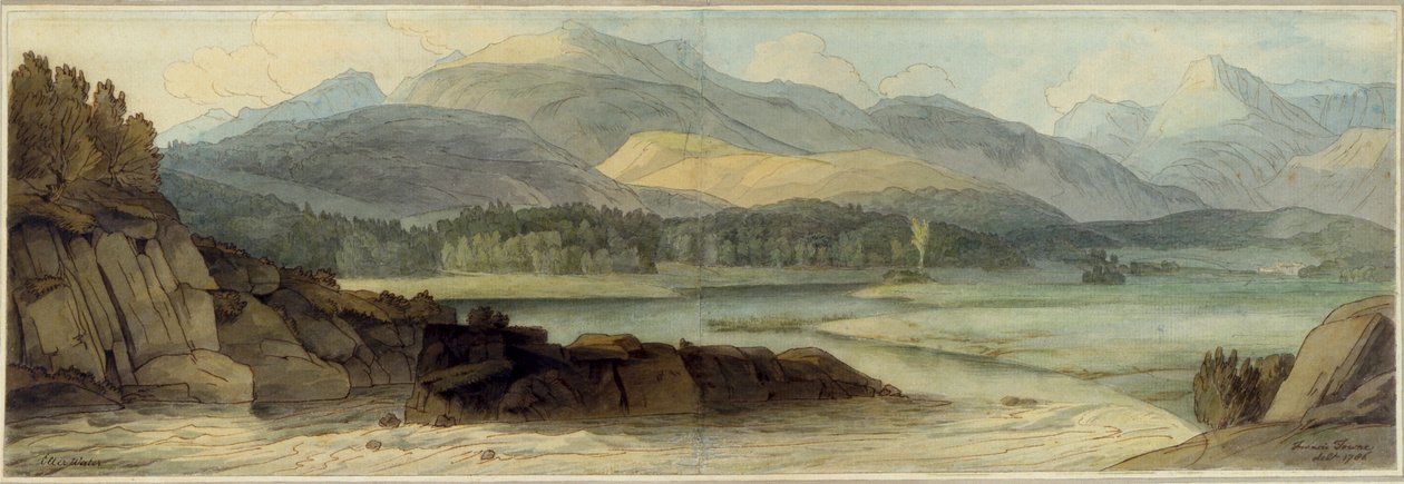 Elterwater ، 12 أغسطس 1786 (قلم وحبر بني ومرحاض على ورق) بواسطة فرانسيس تاون